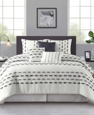 Stratford Park - Crocus Stripe 7-Pc. Comforter Set, Queen White Grey