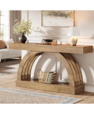 Tribesigns - Entryway Table, 2-Tier Sofa Table Behind the Couch, Farmhouse Narrow Unique Arched Console Table Rustic brown