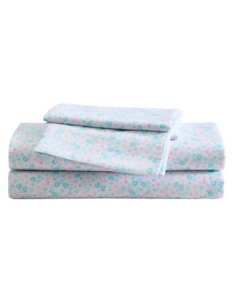 Betsey Johnson - Leopard Rosettes Printed Microfiber 3-Pc. Sheet Set, Twin White, Pink, Aqua