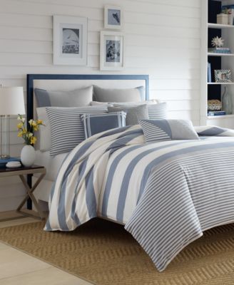 Nautica - Fairwater Reversible 3-Piece Comforter Set, Full/Queen Blue/Ivory
