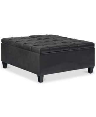 Simpli Home - Harrison Traditional Square Coffee Table Storage Ottoman Black
