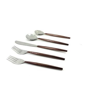 Vibhsa - 20 Piece Flatware Set, Service for 4 (Hammered Handle) Dark Brown