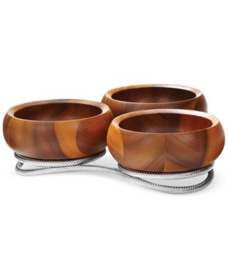 Nambe Braid 3 Section Wood Condiment Server image