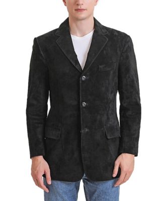 BGSD - Men Robert Three-Button Suede Leather Blazer Black