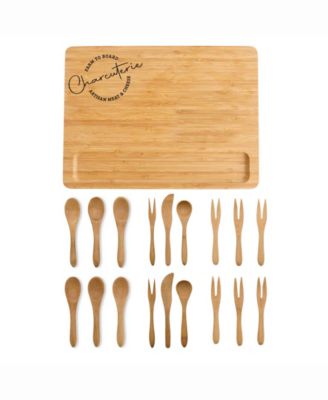 HIC Kitchen - Maison Du Fromage 19-Piece Burnished Bamboo Charcuterie Rectangular Cheese Board and Tools Set Brown