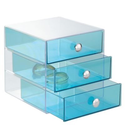 iDesign - Stackable 3-Drawer Vanity Makeup Organizer - Aqua Aqua