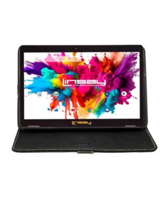 LINSAY - New 10.1" Tablet Octa Core 128GB Bundle with Black Leather Case Newest Android 15 Black