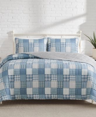 Lucky Brand - Plaid Patchwork Reversible 3-Pc Quilt Set, Full/Queen Blue Shadow