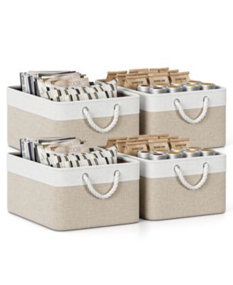 SUGIFT - 4 Pack Fabric Storage Basket Set with Rope Handles Metal Frame and Hard Bottom Base